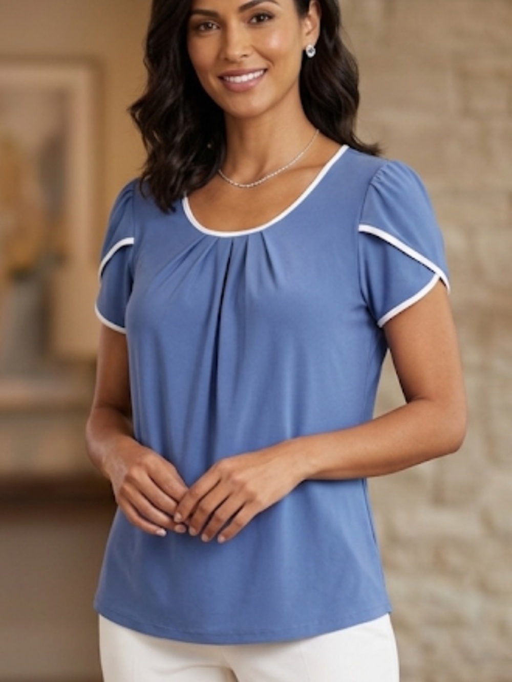 Luxology Blue Blouse with White Accents